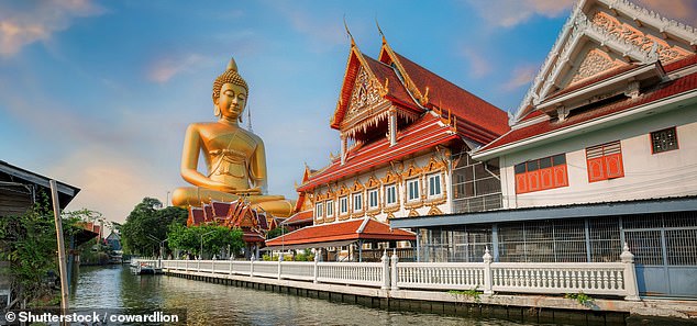 Thailand takes the gold medal (No. 7) as a long-haul destination with the best value for money. Pictured: the large seated Buddha statue at Wat Paknam Phasi Charoen, Bangkok