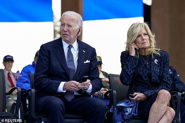 US President Joe Biden and First Lady Jill Biden attend a ceremony to mark the 80th anniversary of D-Day