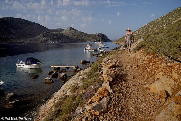 A rocky path near Saint Nikolas beach in the Pedi district in Symi, Greece, where a search and rescue operation for Dr Mosley is underway.