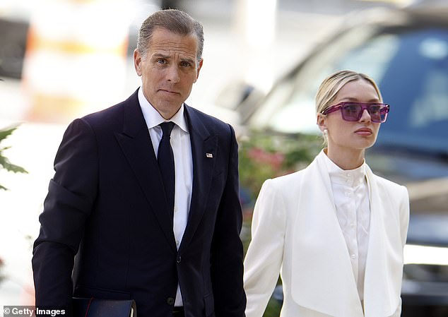 Hunter Biden, son of US President Joe Biden, and his wife Melissa Cohen Biden, arrive at the J. Caleb Boggs Federal Building on June 7, 2024 in Wilmington, Delaware.