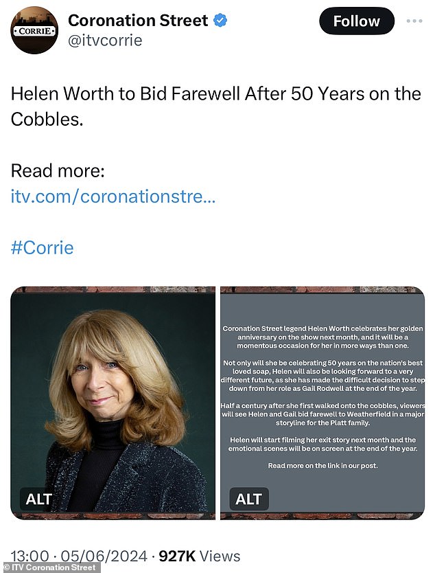 1717807691 114 Coronation Street icon Helen Worth 73 is in the spotlight