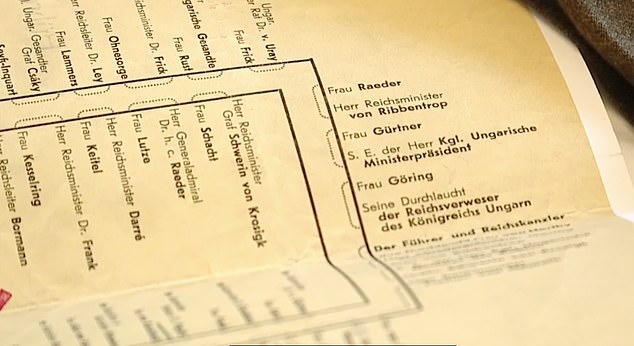 On the desk there was also a seating chart for all the senior officials of the Nazi Party and Staubus took it too.