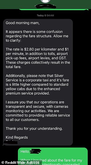 He justified the high cost by stating that he worked for Silver Services, a premium taxi service offered by 13Cabs.