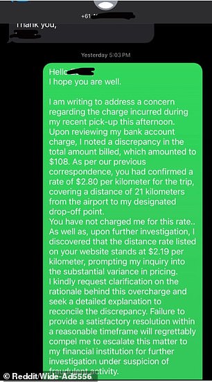 The traveler later messaged driver 'Eddie' to ask the cost of the trip.