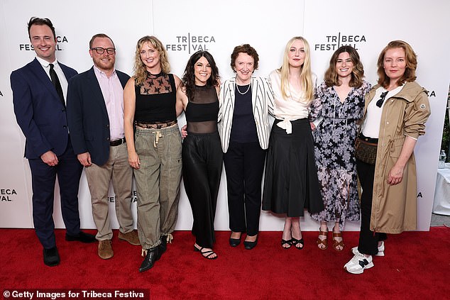 Executive producer Ross M. Dinerstein, Rebecca Evans, Dakota Fanning and Rebecca Halpern joined director Abigail Fuller and Dr. Ann Burgess for a group photo.