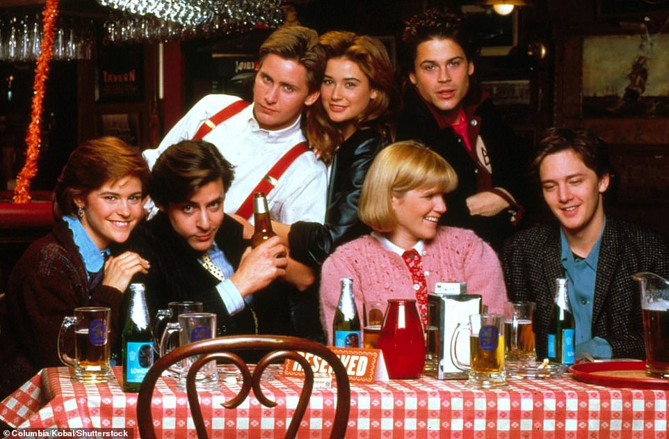 (L-R) Ally, Judd Nelson, Emilio Estevez, Demi, Mare Winningham, Rob Lowe and Andrew appear together in Joel Schumacher's 1985 film St. Elmo's Fire.