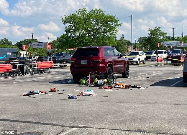 Heartbreaking photographs from the scene showed groceries scattered across the asphalt of the parking lot where the mother and son were attacked.