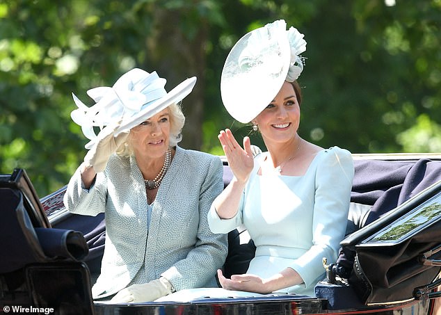 It was muted ice blue tones in 2018, with the Duchess of Cambridge dressed in a light blue square-neck dress by Alexander McQueen, one of her favorite designers. She paired the dress with a Juliette Botterill hat.