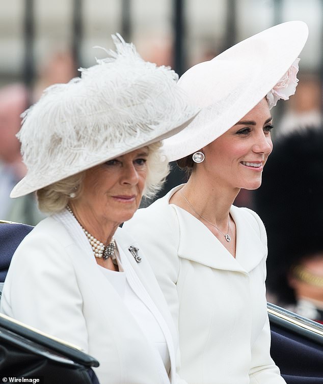 In 2016, Camilla and Kate returned to their more coordinated looks, each selecting a cream coat to wear for the occasion. Kate wore a recycled Alexander McQueen coat dress that she already wore to Princess Charlotte's christening