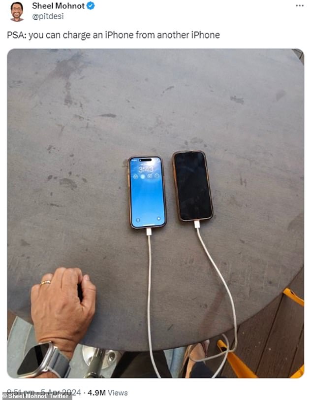 On X, iPhone user Sheel Mohnot posted a photo of him trying the trick with the caption: 