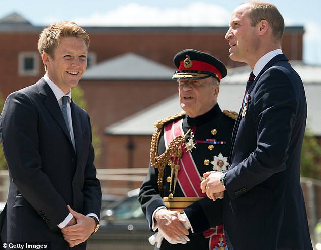 Prince William (pictured, right) was an usher at the Chester wedding of Hugh Grosvenor (pictured, left) and Olivia Henson (seen at the official handover to the nation of the newly built National Rehabilitation Center and Defense in Leeds in 2018).