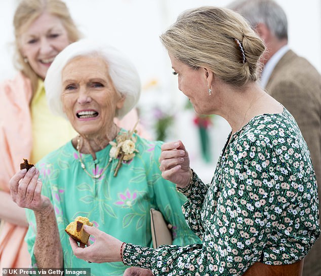 Dame Mary Berry (pictured, left) and Sophie (pictured, right) appeared to enjoy each other's company as they examined the baked delights.