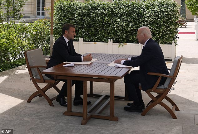 Macron and Biden photographed during their working lunch at the Elysee Palace, Paris