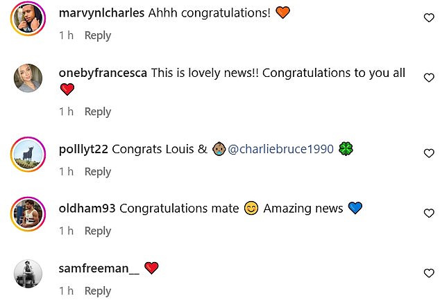 Louis was inundated with congratulatory messages as his family and friends sent their love to the couple.