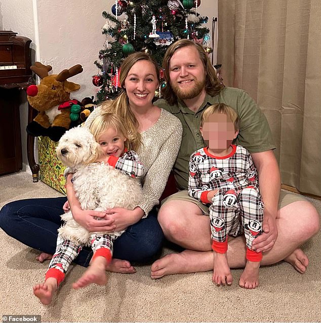 She was in her family's minivan at a stop sign when another driver rear-ended her and was going nearly 60 mph, police said. She is pictured with her brother Luke and parents Daniel and Lauryn Moster.