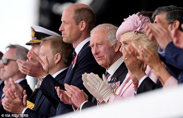 Prince William, King Charles III and Queen Camilla during the UK's national commemoration event for the 80th anniversary of D-Day, in Portsmouth on June 5.