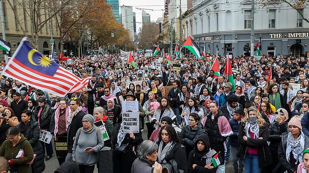 Pro-Palestinian protesters in Melbourne on Sunday afternoon