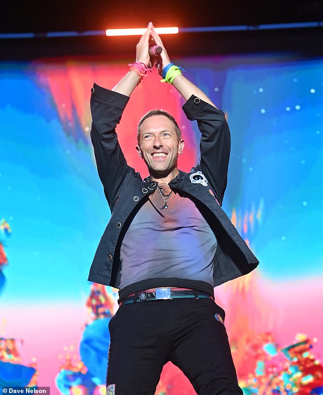 Coldplay is currently on a world tour with their final stops in Greece. Chris Martin appears in the photo.