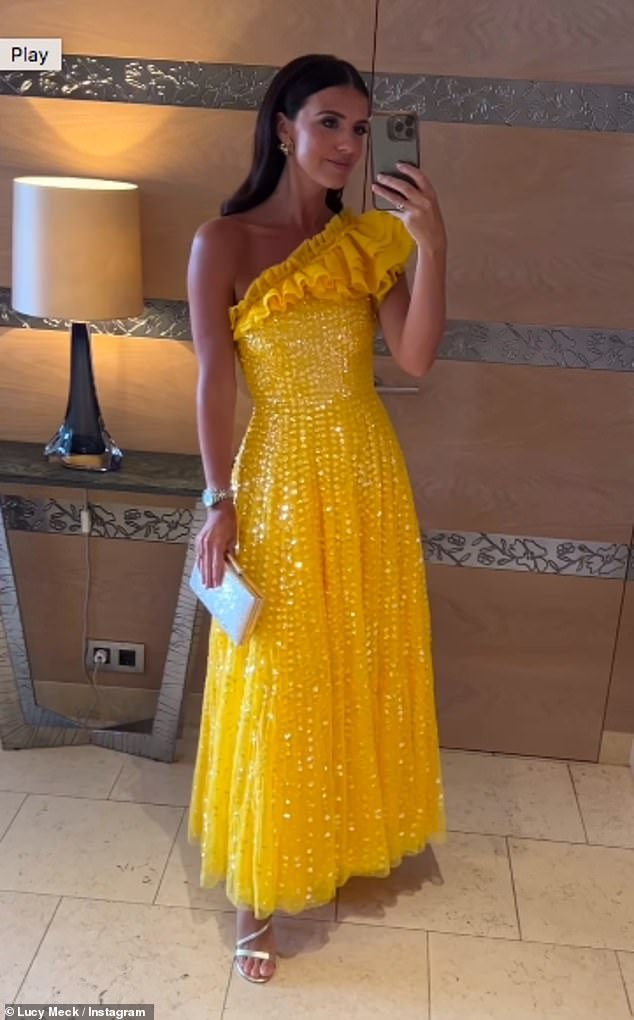 Lucy looked stunning in a summery yellow one-shoulder dress and gold heels as she shared a glimpse of the celebrations on her Instagram.