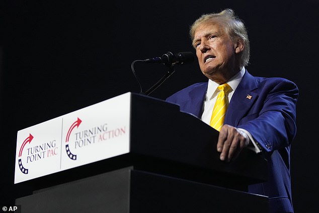 Republican presidential candidate former President Donald Trump speaks at a campaign rally in Arizona.