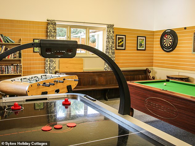 Upstairs: A game room complete with dart board, Pac-Man machine and pool table.