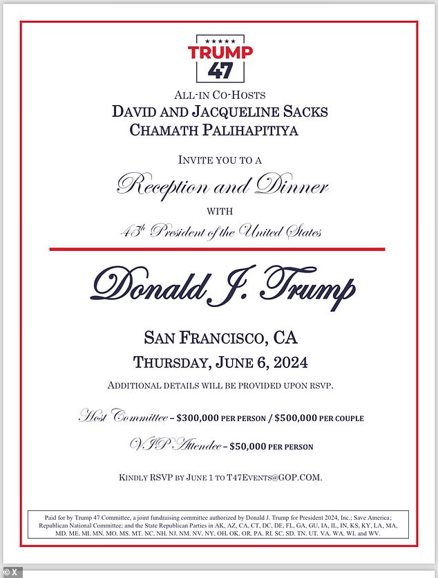 Tickets sold for a hefty $50,000 per person, with an exclusive $300,000 tier offering perks like a photo opportunity with Trump and $500,000 per couple.