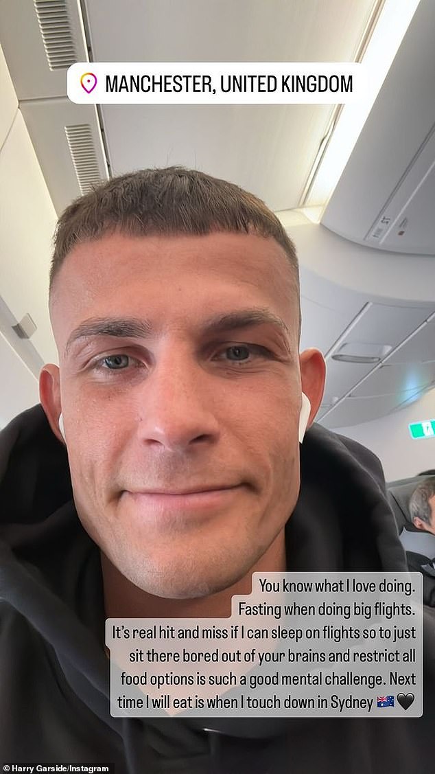 Taking to Instagram on Sunday, Garside revealed his unique approach to flying as he prepared for a trip from Manchester to Sydney.