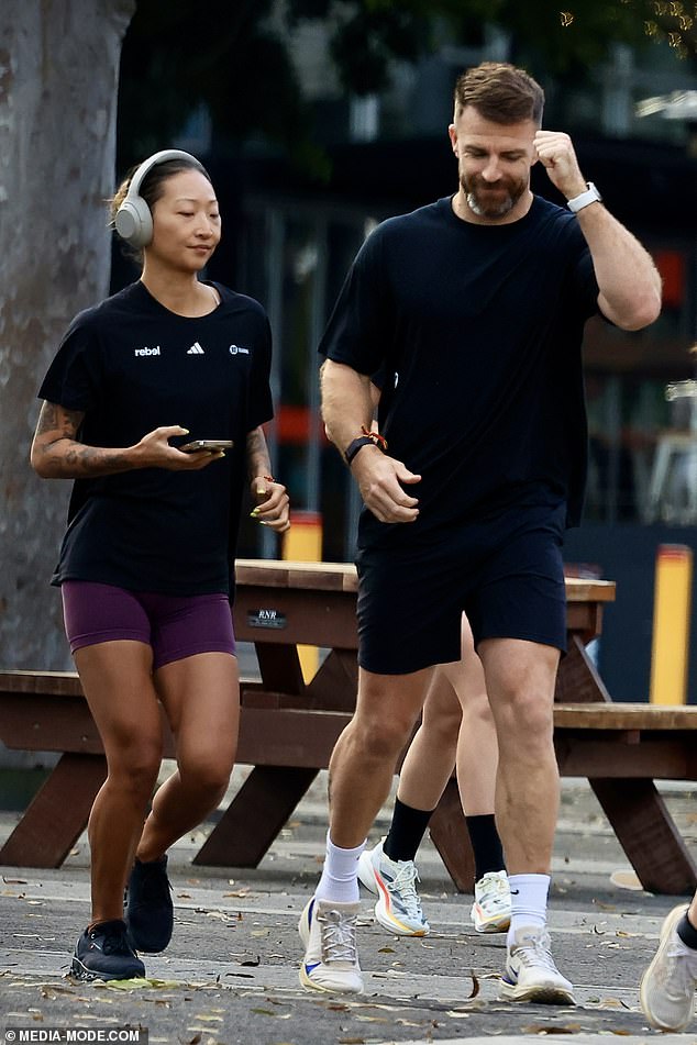 Wearing an all-black look for the outing, Todd donned a basic T-shirt and shorts while flaunting his very muscular legs.