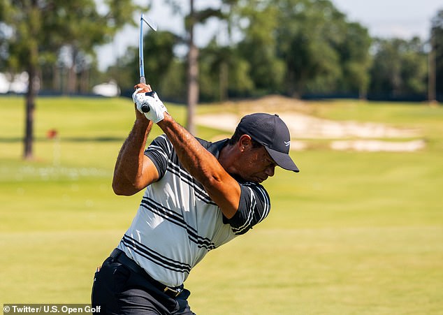 Woods, 48, is taking a look at the course ahead of the next major.