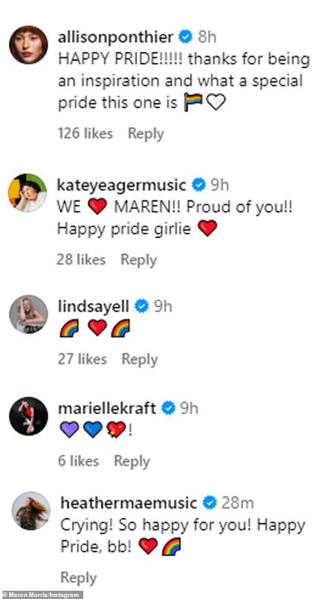 Maren received supportive comments from her current opening act, Allison Ponthier, as well as fellow singers Kate Yeager, Lindsay Ell, Marielle Kraft and Heather Mae.