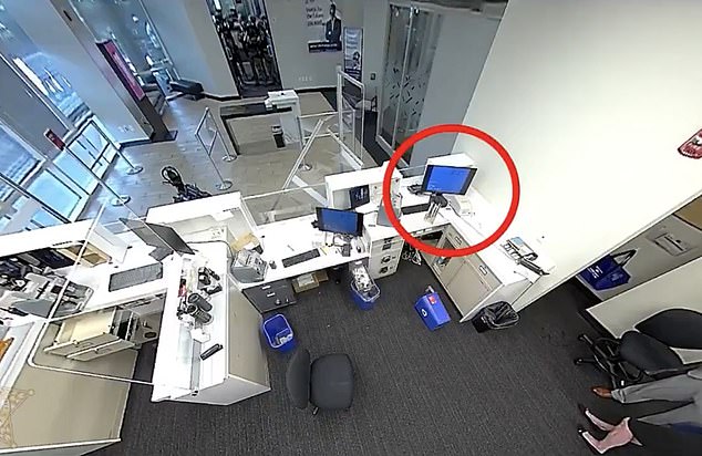 The bullet passed through this computer monitor and directly into the suspect's forehead.