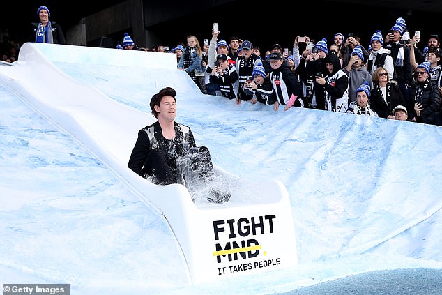 Jack Riewoldt was next off the slide dressed as Brandon Flowers from The Killers.