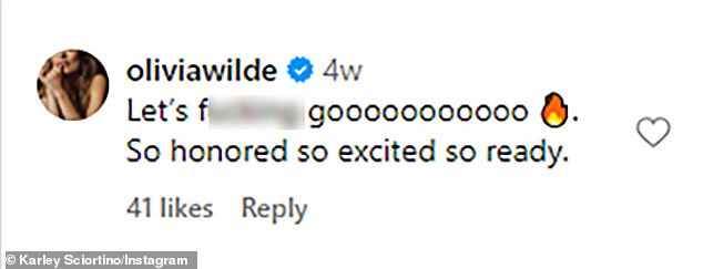 Wilde (born in Cockburn) commented on screenwriter Karley Sciortino's Instagram post announcing the project: 'Let's fuck. So honoured, so excited, so smart!'