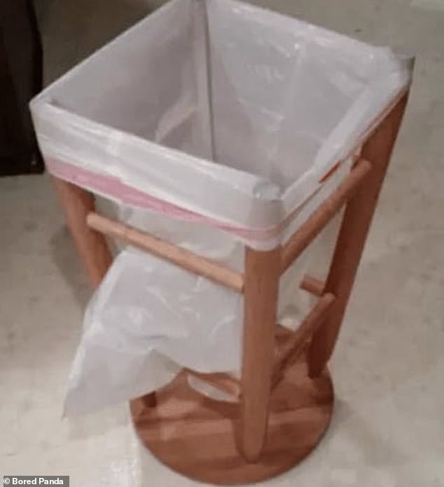 Someone in the US made their own homemade container by turning over a stool and putting a bag inside.