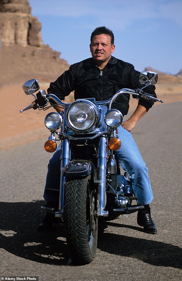 Speed ​​freak Abdullah is known for his love of motorcycles. Above: King Abdullah II of Jordan on his Harley Davidson motorcycle while filming the 2002 travel documentary Jordan: The Royal Tour