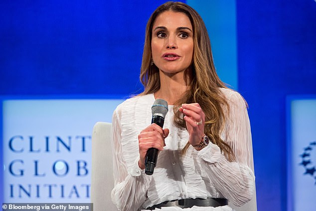 The Queen of Jordan is pictured speaking at a panel discussion during the Clinton Global Initiative (CGI) annual meeting in New York in September 2016.