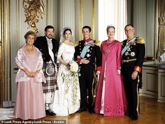 The Dutch royal family photographed on the wedding day of Prince Frederik and Mary Donaldson in 2004.