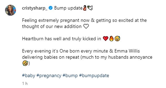 Cristy announced she was pregnant with her fifth child in February. The quarterfinalist took to Instagram to share a gorgeous photo of her burgeoning baby bump in a figure-hugging black dress.