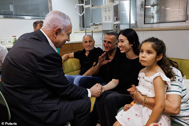 Mrs Argamani meets with Israeli President Benjamin Netanyahu. The 26-year-old was reunited with her ecstatic family on Saturday after 245 days in captivity.