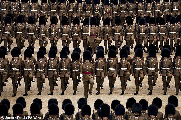 Troops from the Home Division take part in the Brigade Major's Review in London on May 30