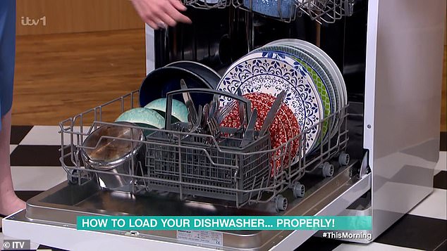 According to Katie speaking on This Morning today (pictured), you need to make sure there is space between all items to allow water to flow between them and clean them properly.