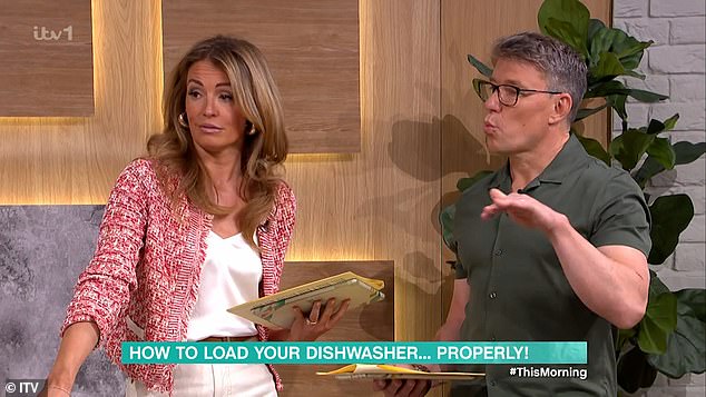 This Morning presenters Cat Deeley (pictured, left) and Ben Shephard (pictured, right) during today's segment on loading your dishwasher.