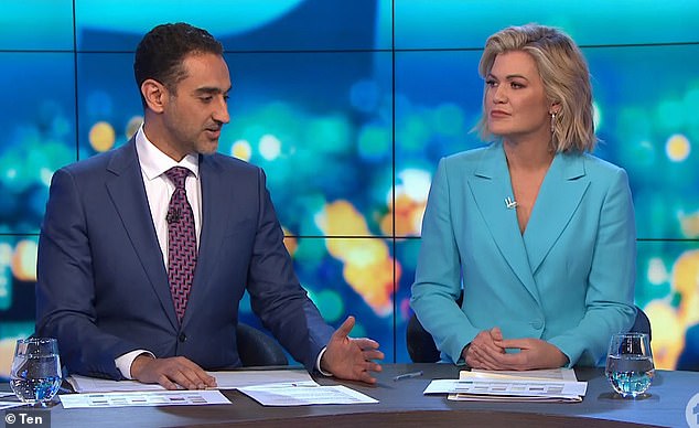 Waleed Aly (left, with Sarah Harris) defended Andrew's policies as 