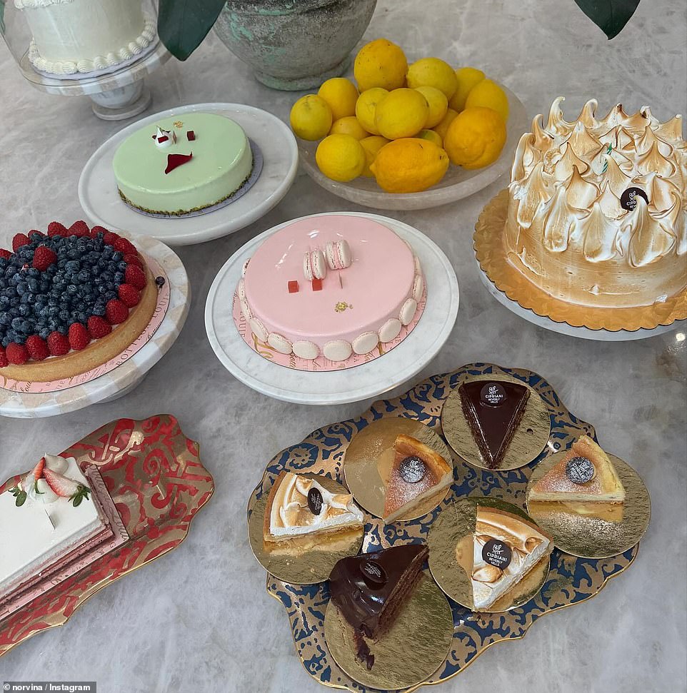 Lunch and a variety of elegant pastries were served, including a lemon meringue pie from Cipriani Beverly Hills, a key lime pie, and a fruit tart from Bottega Louie.