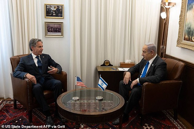 Secretary of State Antony Blinken (left) met with Israeli Prime Minister Benjamin Netanyahu (right) on Monday in Jerusalem as the leaders try to work out a hostage deal between Israel and Hamas.