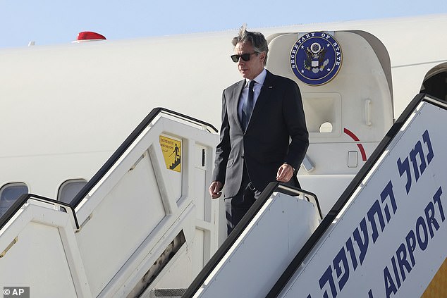 Secretary of State Antony Blinken was captured as he arrived at Ben Gurion Airport near Tel Aviv on Monday to meet with Prime Minister Benjamin Netanyahu and other Israeli leaders.