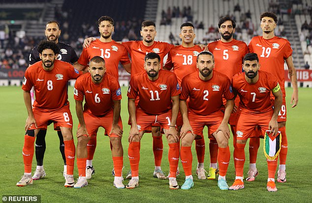 It was a telling reference to the Australian government refusing to officially recognize Palestine as a country due to the horrific scenes underway in the war-torn nation outside Gaza (pictured, the Palestine football team before a match World Cup qualifier against Lebanon).