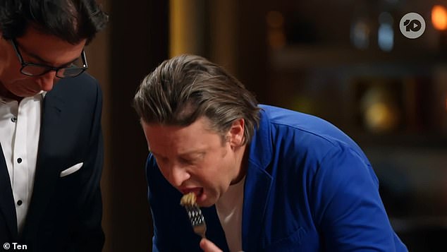 The 50-year-old added that the dishes are placed in a refrigerator for food safety reasons while each contestant waits their turn before the panel of judges. In the photo, Jamie Oliver.