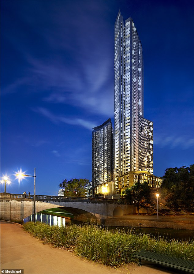 Tyler died after falling from the Meriton Suites in Parramatta (above)