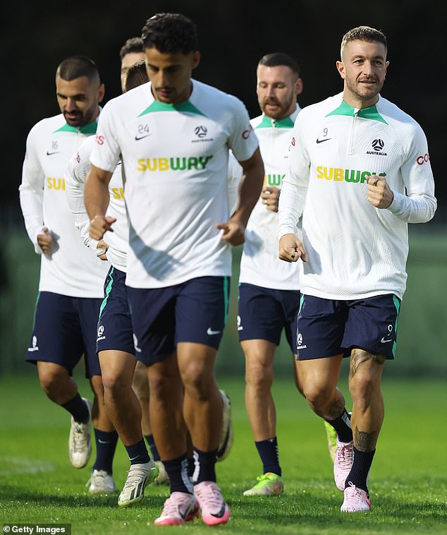 The Socceroos have been in ominous form during World Cup qualifying, scoring 17 goals in five games (pictured are Daniel Arzani and Adam Taggart)